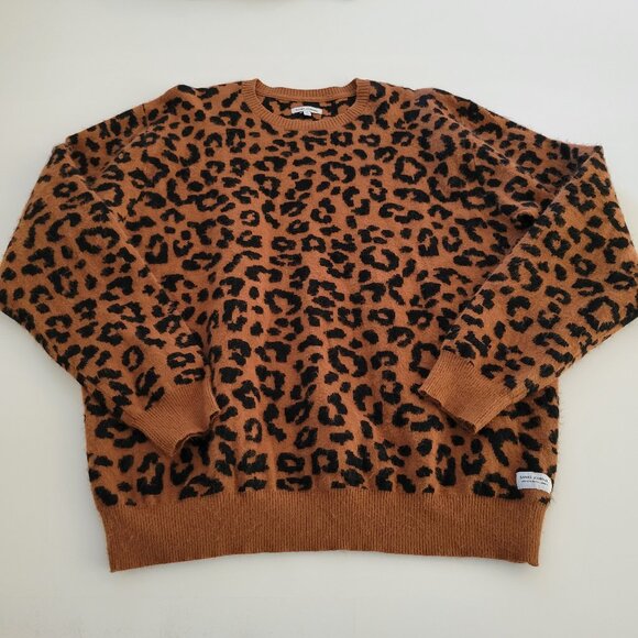 Banks Journal Leopard Animal Print Sweater Crew Neck Size XL EUC Black and Tan - Picture 1 of 10